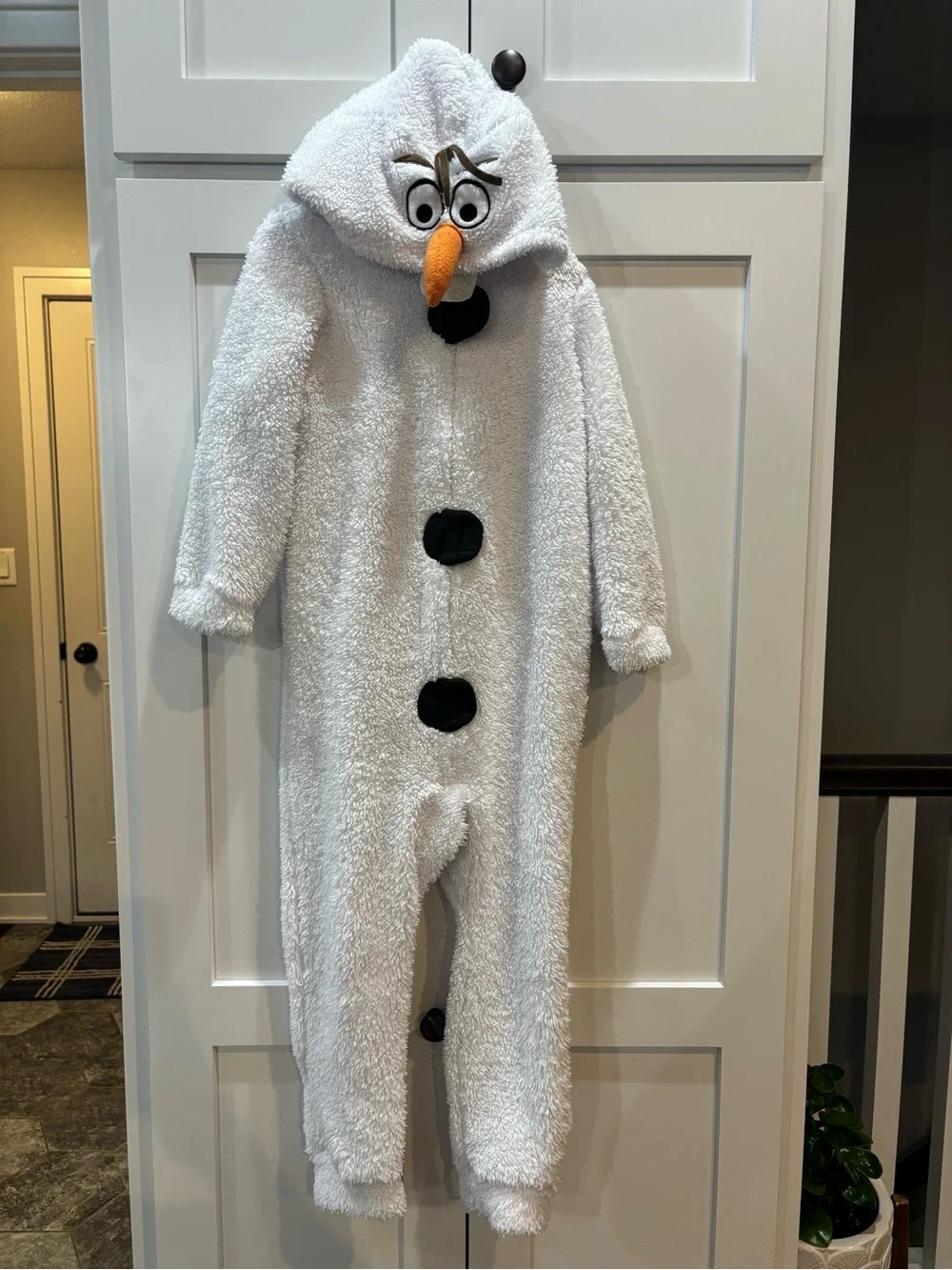 Disney Olaf White Fuzzy Onesie Costume with Hood